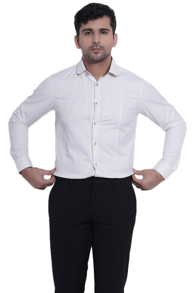 Raymond White Jacquard Contemporary Fit Formal Shirts For Men